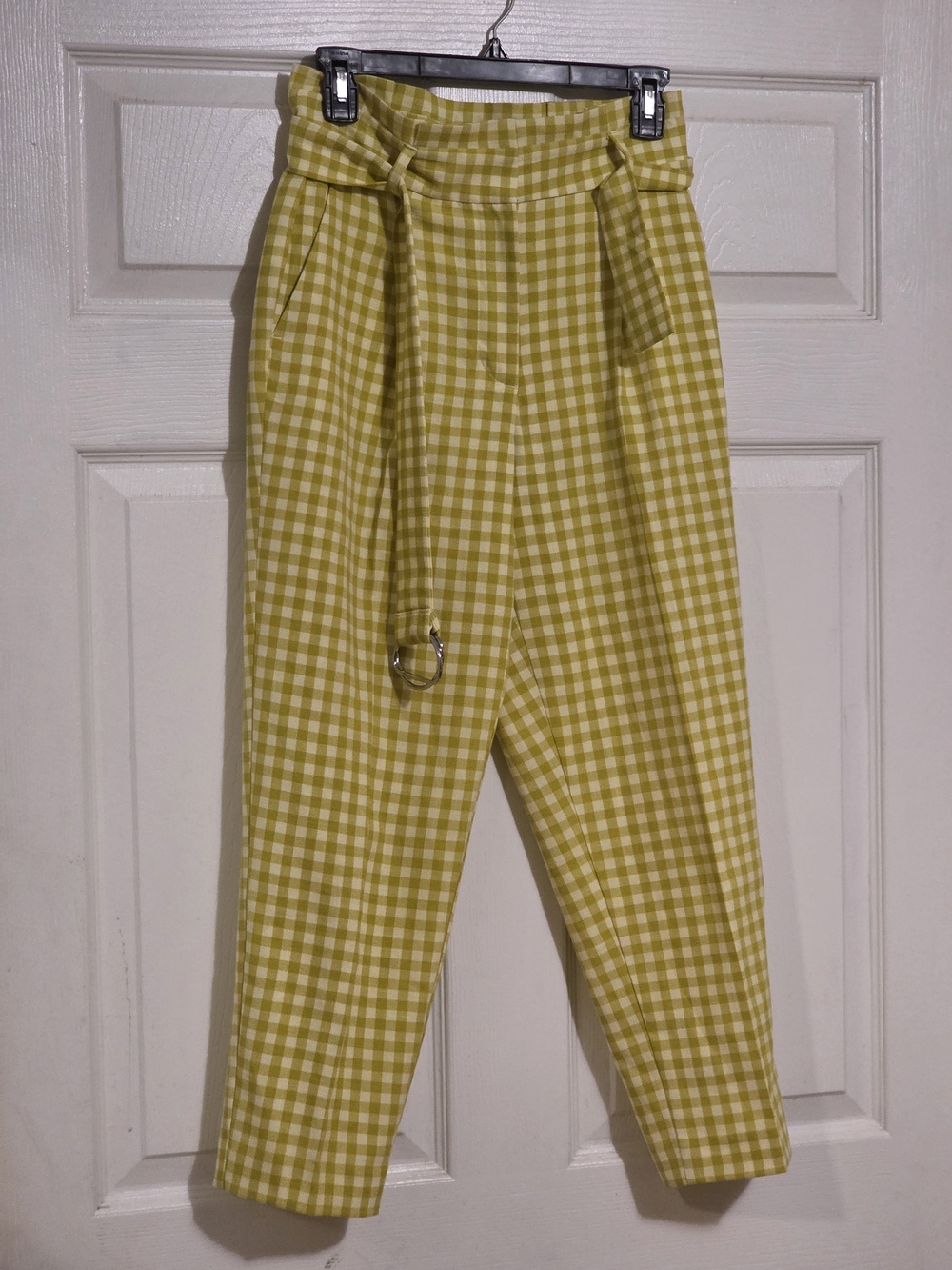 Ann Taylor Yellow Gingham Paperbag Waist Pants